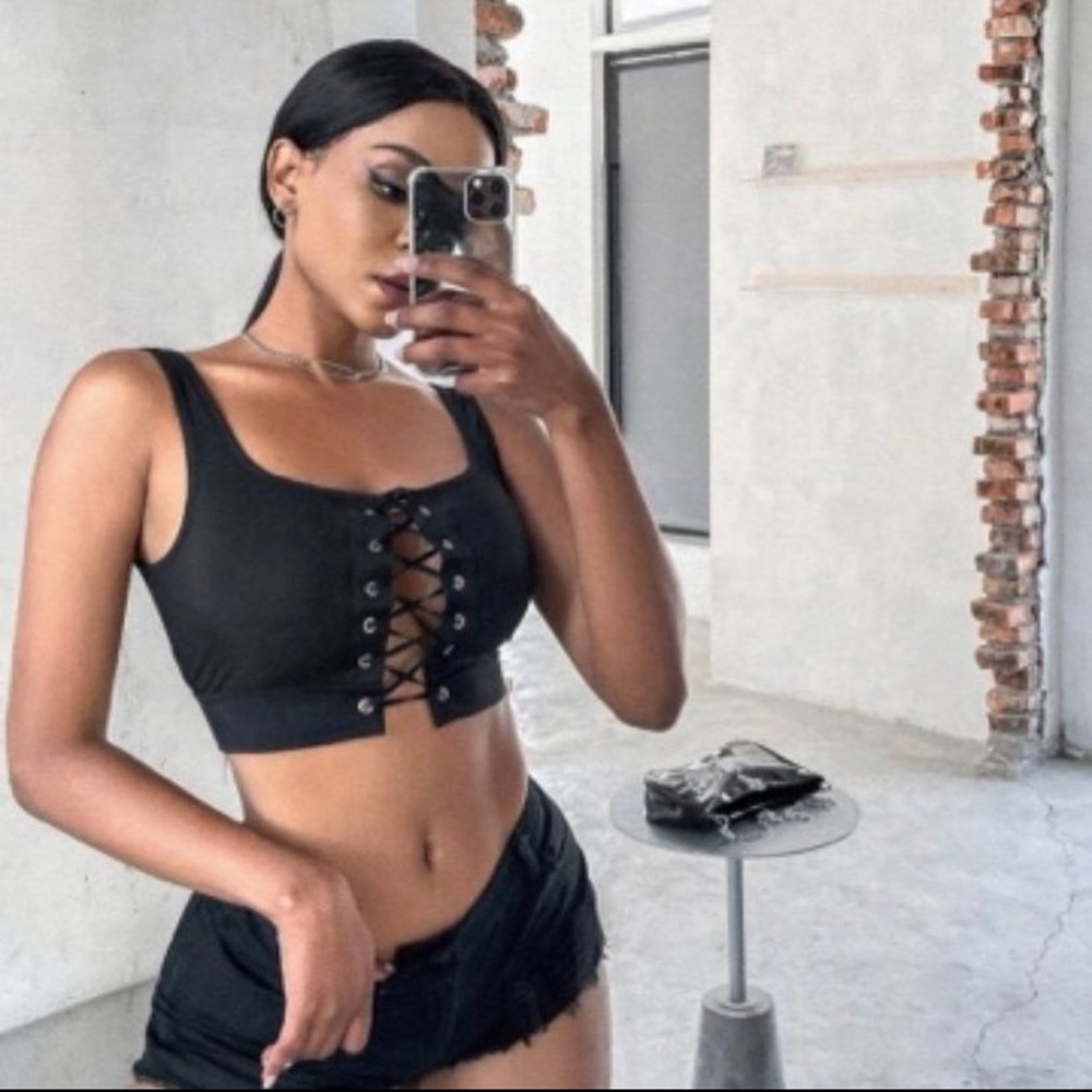 Black Front Tie Up Top Brand New Without Tag